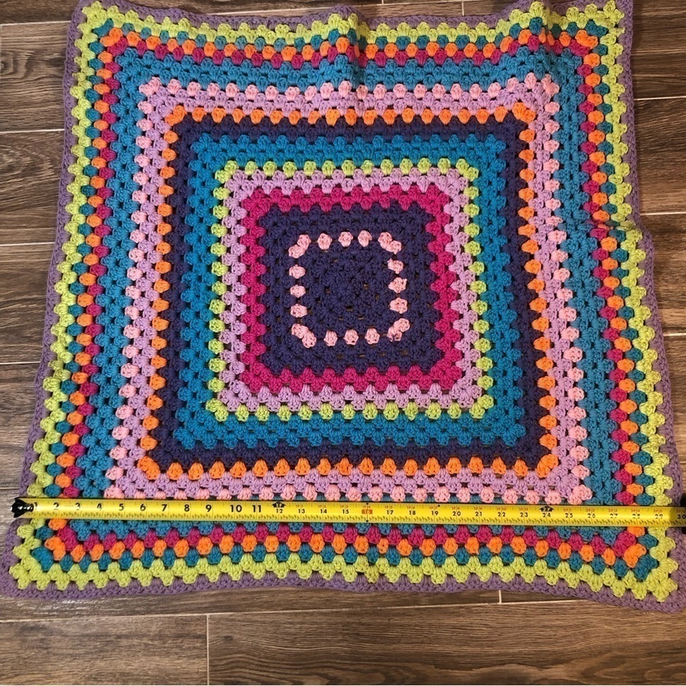 Vintage Handmade Multicolor Granny Square Blanket Crochet - Picture 3 of 7